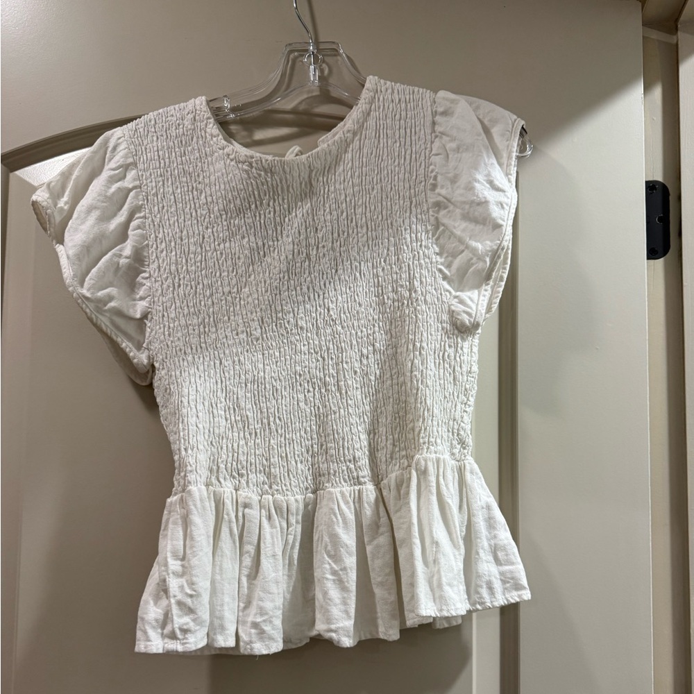 Dear John White Smocked Peplum Top XS